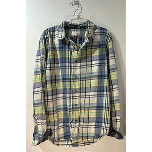1901 men’s plaid green blue yellow long sleeve button shirt size XL. #27-0690